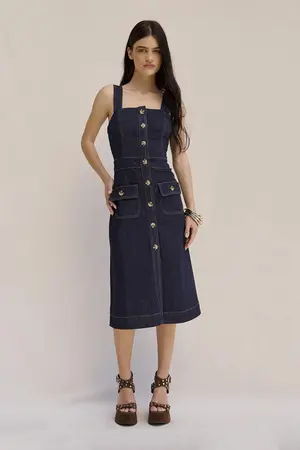 VESTIDO JEANS MIDI COM BOTÕES DENIM ESCURO