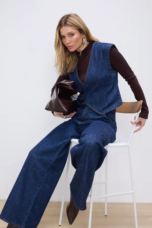 CALÇA JEANS WIDE LEG DENIM ESCURO