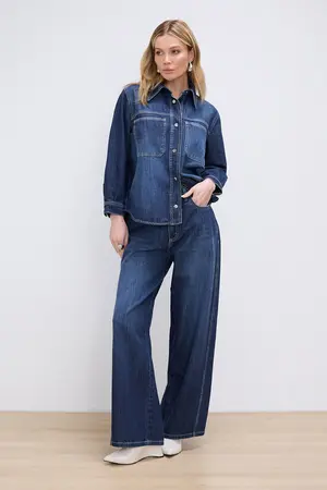CALÇA JEANS WIDE LEG DENIM ESCURO