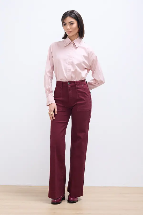 CALÇA DE SARJA PANTALONA SLIM MARSALA