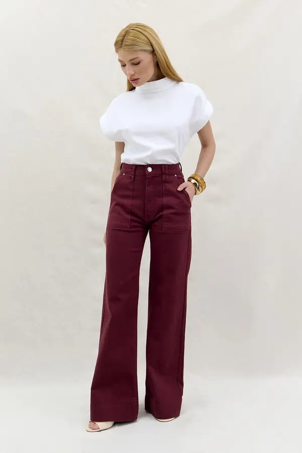 CALÇA DE SARJA PANTALONA SLIM MARSALA