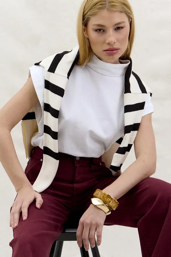 CALÇA DE SARJA PANTALONA SLIM MARSALA