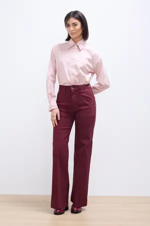 CALÇA DE SARJA PANTALONA SLIM MARSALA
