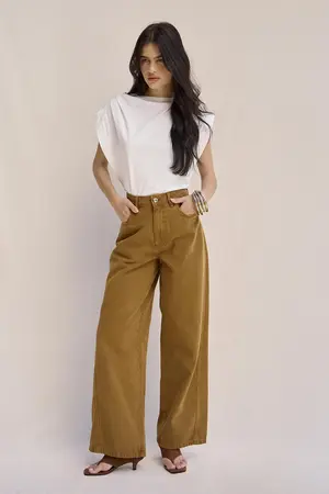 CALÇA DE SARJA WIDDE LEG OCRE