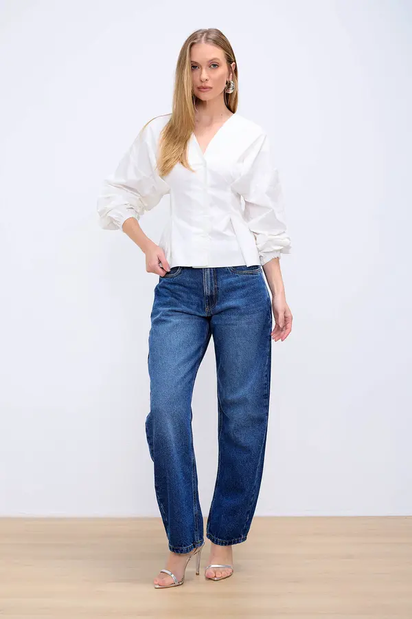 CALÇA JEANS BARREL DENIM MÉDIO