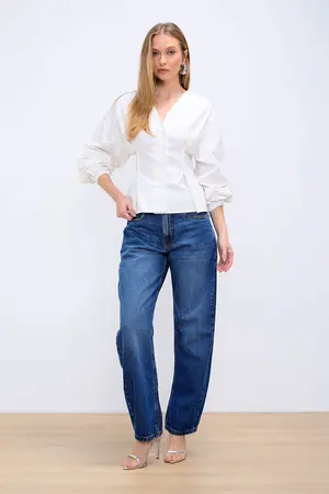 CALÇA JEANS BARREL DENIM MÉDIO