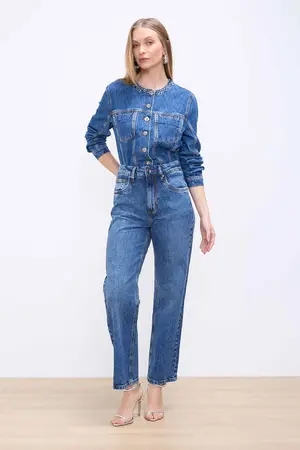 CALÇA JEANS RETA CROPPED DENIM MÉDIO