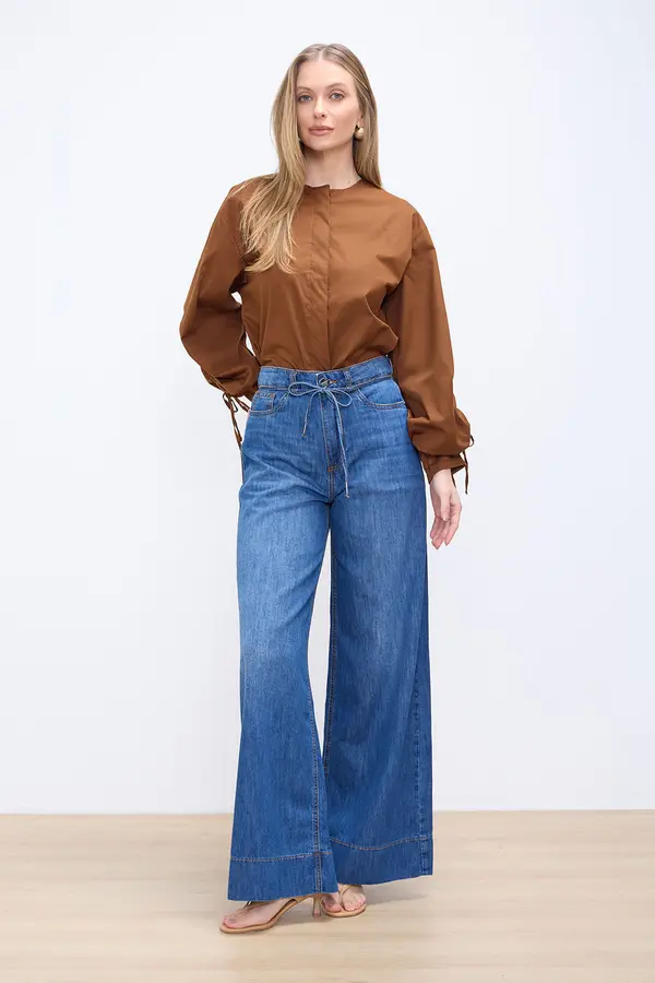 CALÇA JEANS MAXI WIDE LEG DENIM MÉDIO