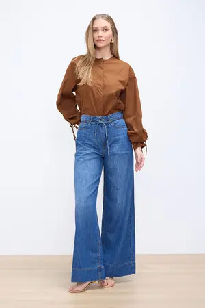 CALÇA JEANS MAXI WIDE LEG DENIM MÉDIO