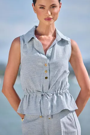 BLUSA ALFAIATARIA COM CORDÃO