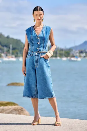 BERMUDA JEANS SOLTA DENIM MÉDIO