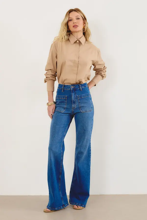 CALÇA JEANS BOOT CUT DENIM MEDIO