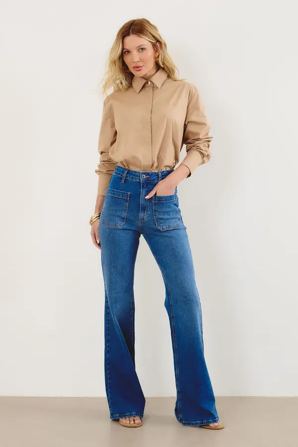 CALÇA JEANS BOOT CUT DENIM MEDIO
