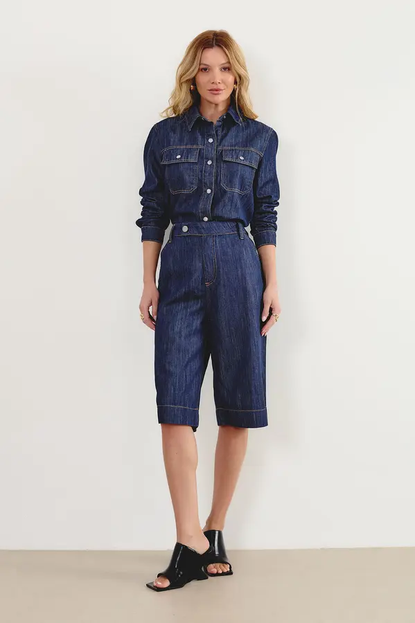 BERMUDA JEANS ALFAIATARIA DENIM ESCURO