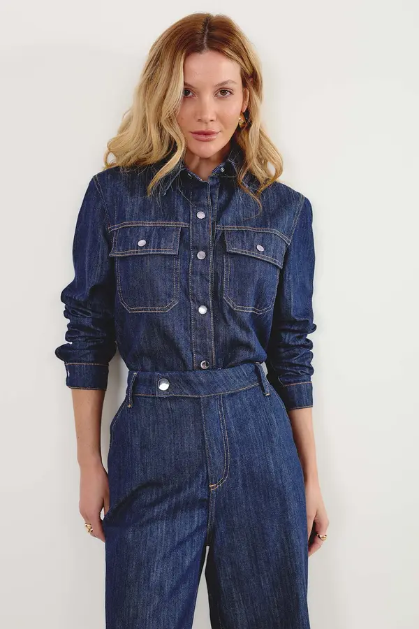 CAMISA JEANS MANGA LONGA DENIM ESCURO