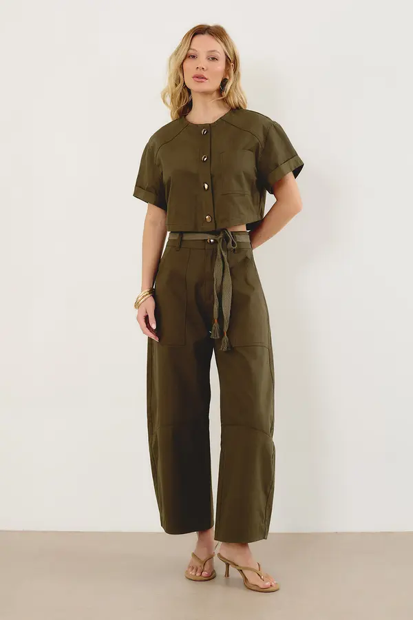CALÇA SARJA BALLOON CROPPED VERDE