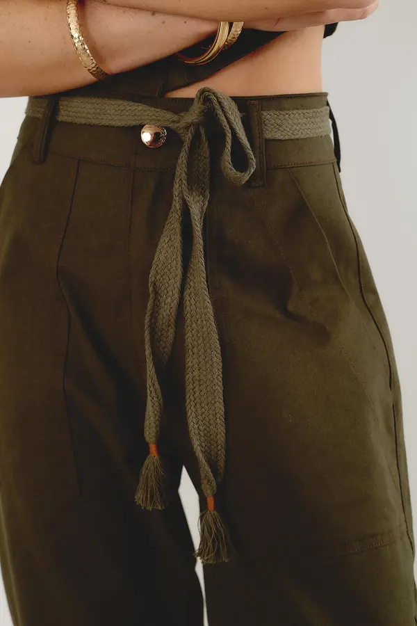 CALÇA SARJA BALLOON CROPPED VERDE