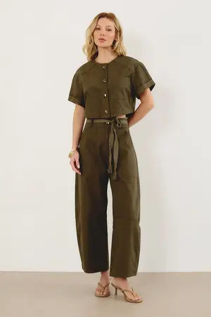 CALÇA SARJA BALLOON CROPPED VERDE