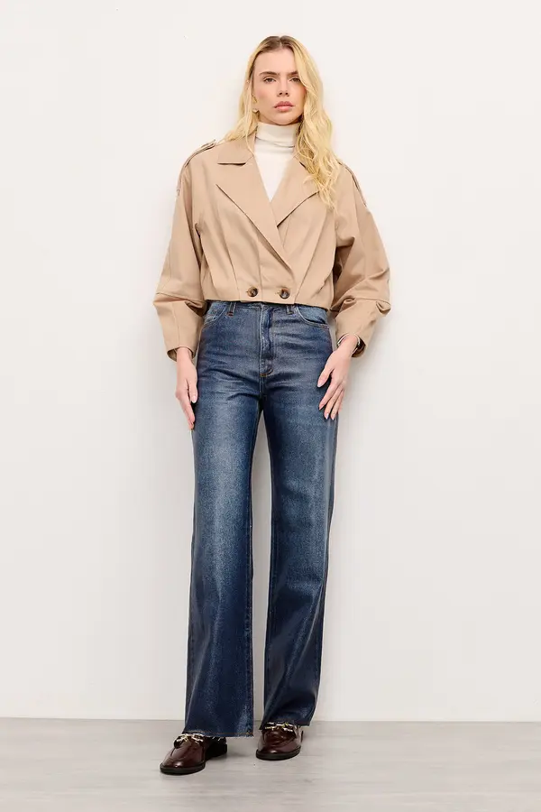 CALÇA JEANS RETA RESINADA DENIM ESCURO