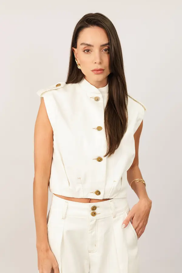 BLUSA DE SARJA COM PESPONTOS OFF WHITE