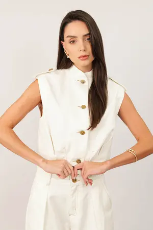 BLUSA DE SARJA COM PESPONTOS OFF WHITE
